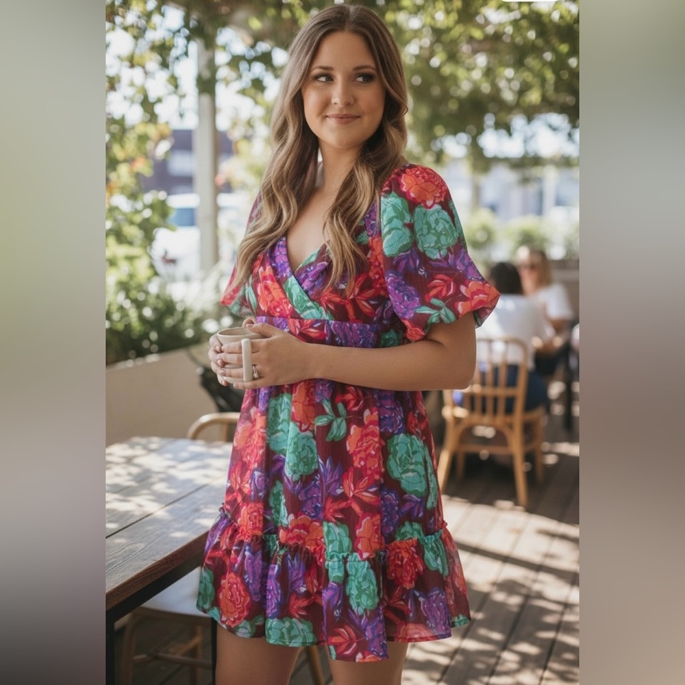 Peach Love California Floral V-Neck Dress